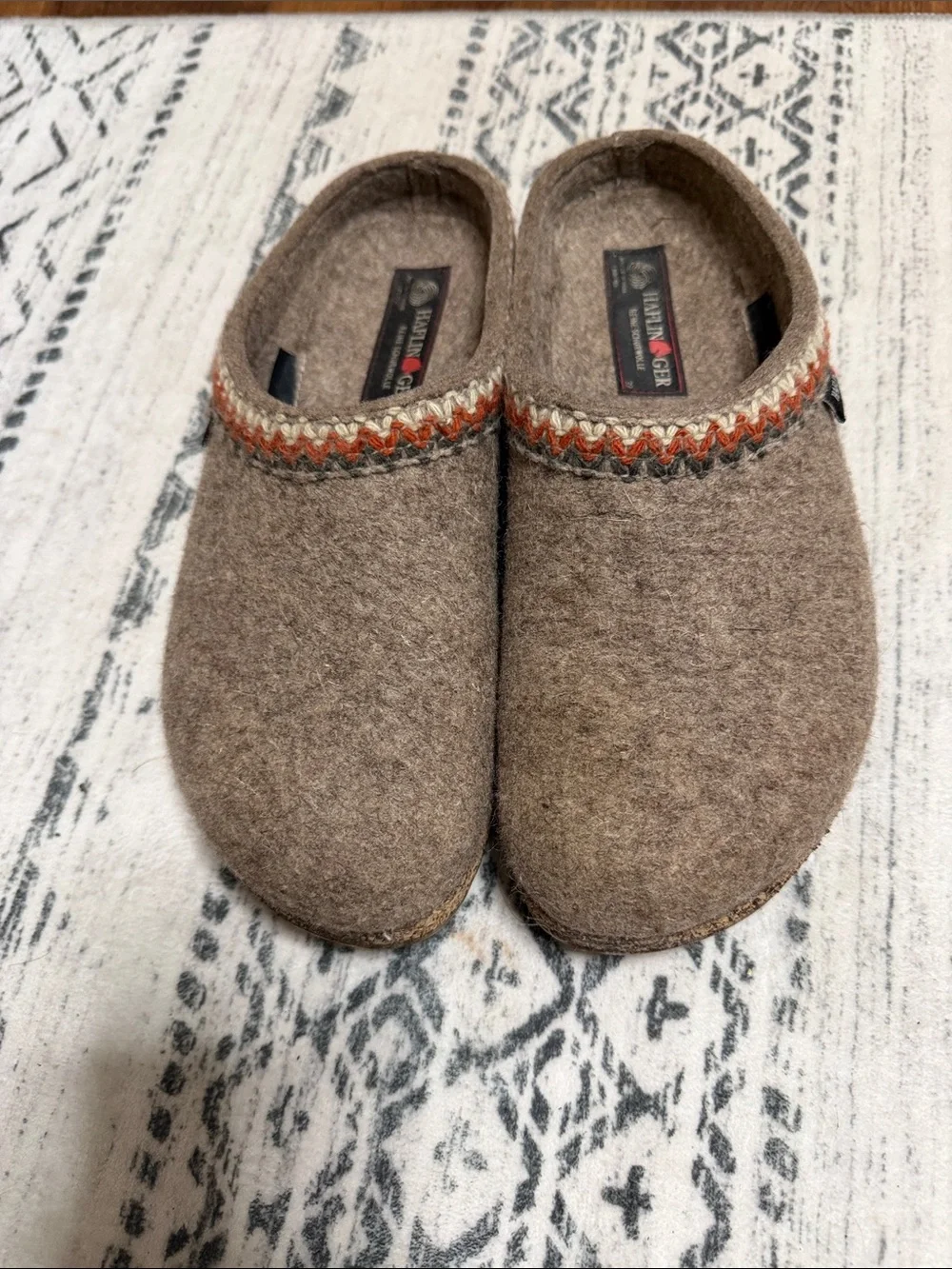 Haflinger Tan Wool Slip-On Loafers with Subtle Stitch Trim